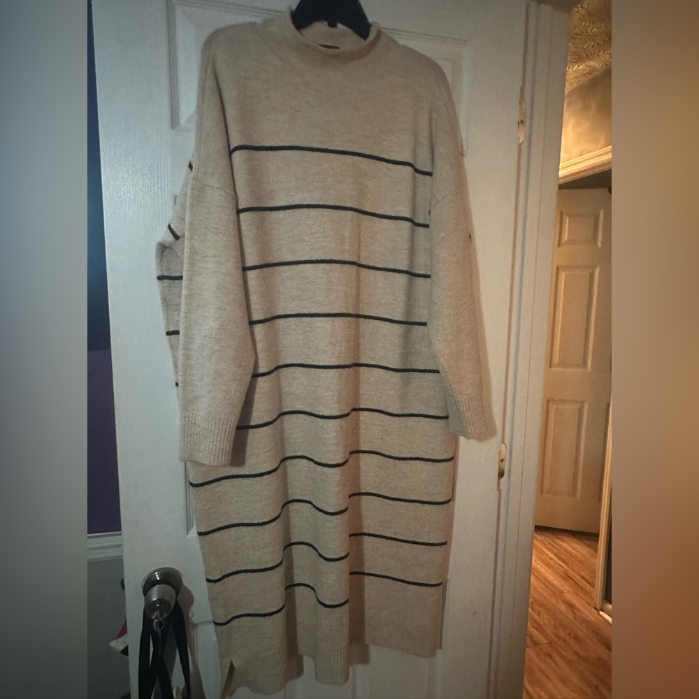 Abbott Elementary Striped Beige Sweater Dress